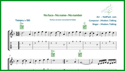 نت گیتار No face No name No number از Modern Talking