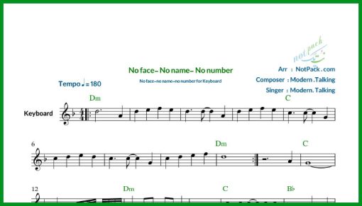 نت کیبورد No face No name No number از Modern Talking