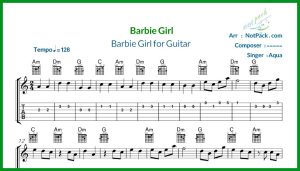 نت barbie girl دختر باربی از aqua برای گیتار