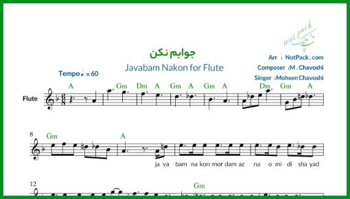 نت فلوت جوابم نکن از محسن چاوشی