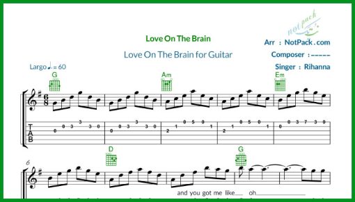 نت گیتار Love on the Brain از Rihanna