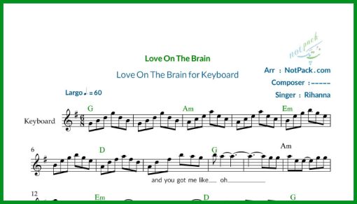 نت کیبورد Love on the Brain از Rihanna