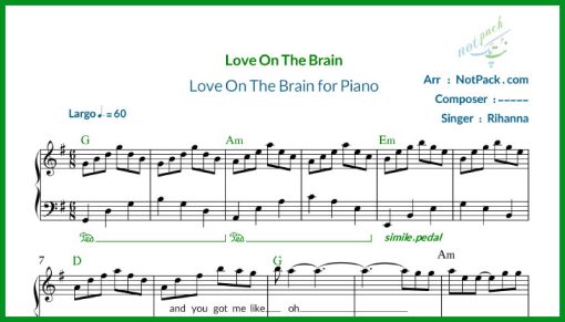 نت Love on the Brain از Rihanna برای پیانو