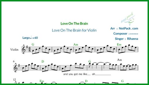 نت ویولن Love on the Brain از Rihanna