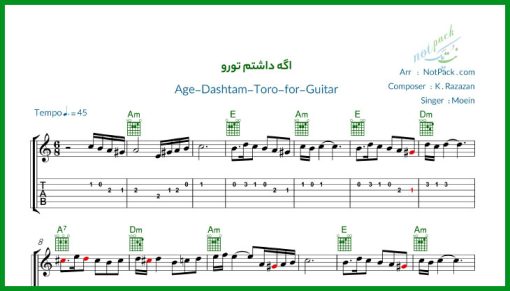 نت گیتار اگه داشتم تورو از معین