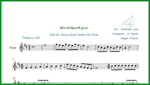 نت فلوت دیدی که رسوا شد دلم از مرضیه
