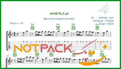 نت گیتار من از راه اومدم معین