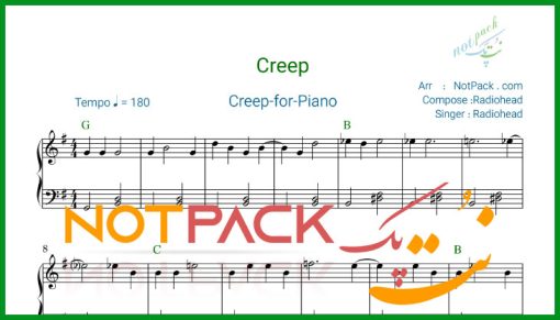 نت پیانو Creep از Radiohead