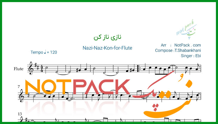 نت فلوت نازی ناز کن از ابی با فیلم آموزشی و آوا نویسی 1 نت فلوت نازی ناز کن از ابی