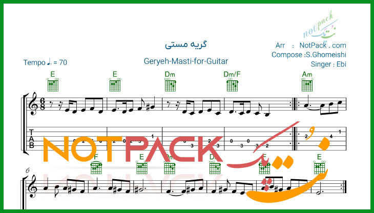 نت گیتار گریه مستی از ابی/تو که قاصد عشقی/ فیلم آموزشی/ آوا نویسی 1 نت گیتار گریه مستی از ابی